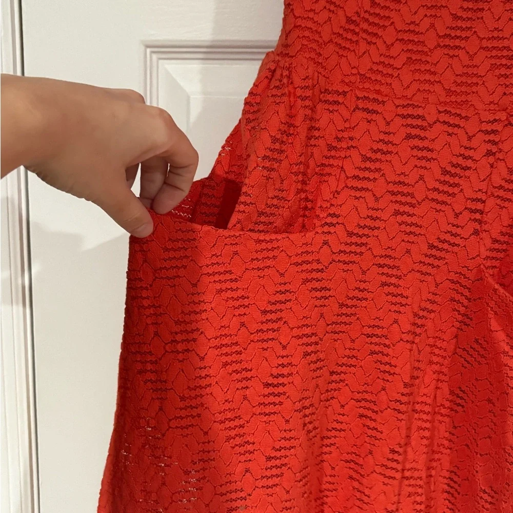 Free People Vibrant Orange Lace Mini Dress